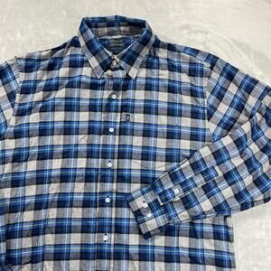 Texas Standard Leon Flannel Men's XL Blue Gray Plaid Long Sleeve Soft Cotton USA